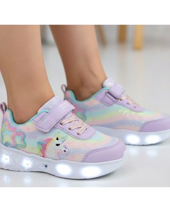 sapatilha de menina azul de criança com luzes