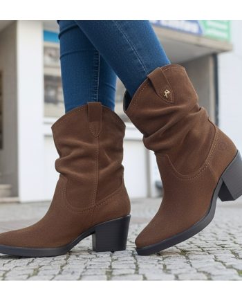 bota de senhora sacchi cano medio camurça castanha