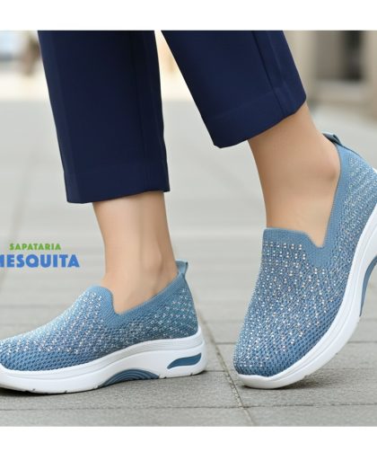 sapato desportivo em tecido elástico com brilhantes cor azul bebe