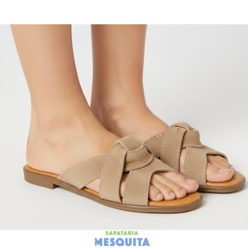 chinelo de senhora sola baixa fabrico português em camurça toupe