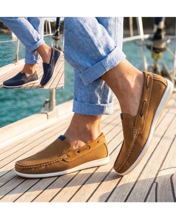 Mocassim de homem com picotado cor camel ou azul