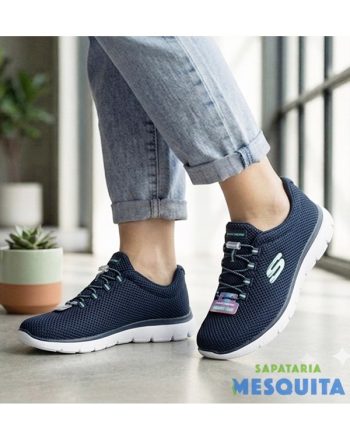 sapatilha de senhora skechers(12985) azul de atacadores elásticos