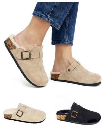 chinelo de senhora  fechados a frente com pelo por dentro bege e preto