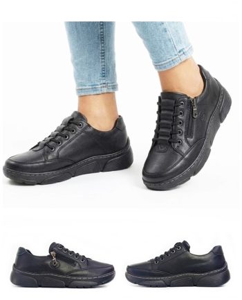 sapato para senhora de atacadores elástico e fecho cor preto