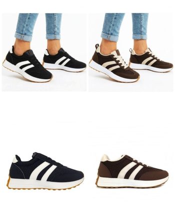 Sapatilhas Casuais Femininas Pretas ou castanhas – Estilo Retro Runner com Riscas