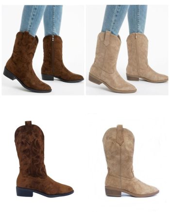 bota texana camurça bege ou castanho tacão baixo(3cm)
